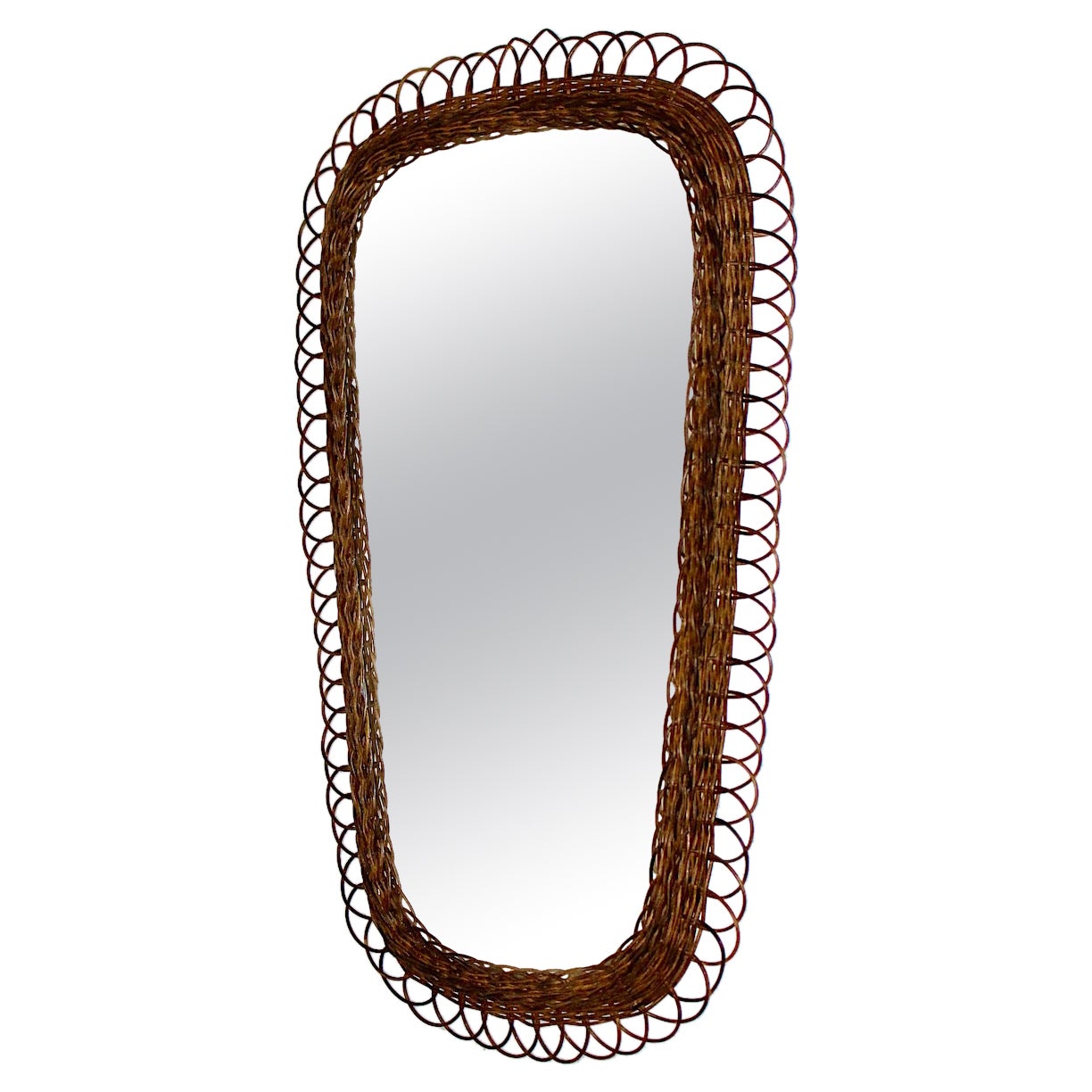 Mid Century Modern Vintage Brown Willow Oval Wall Mirror 1960s Germany