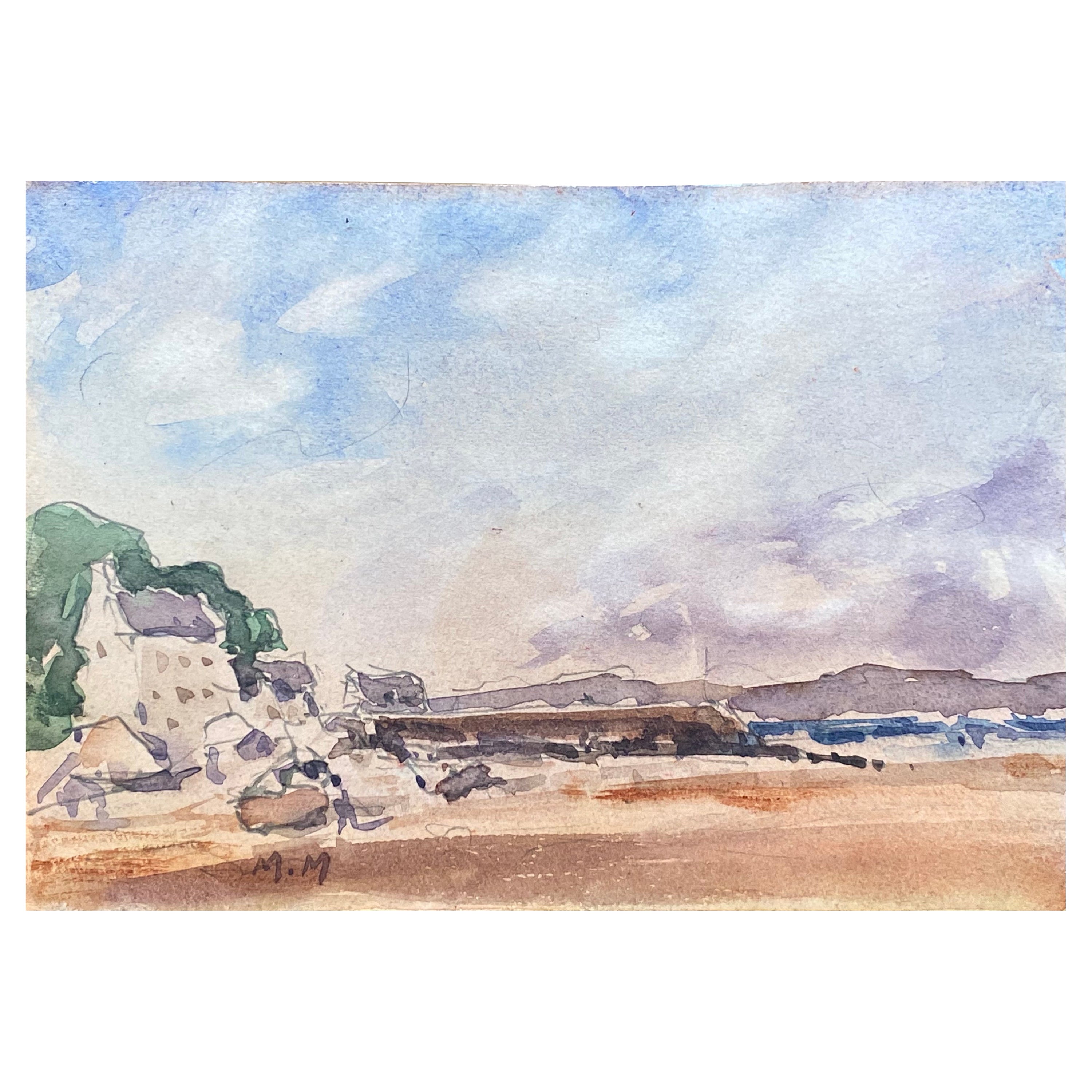 Maurice Mazeilie, aquarelle impressionniste française - Paysage de plage