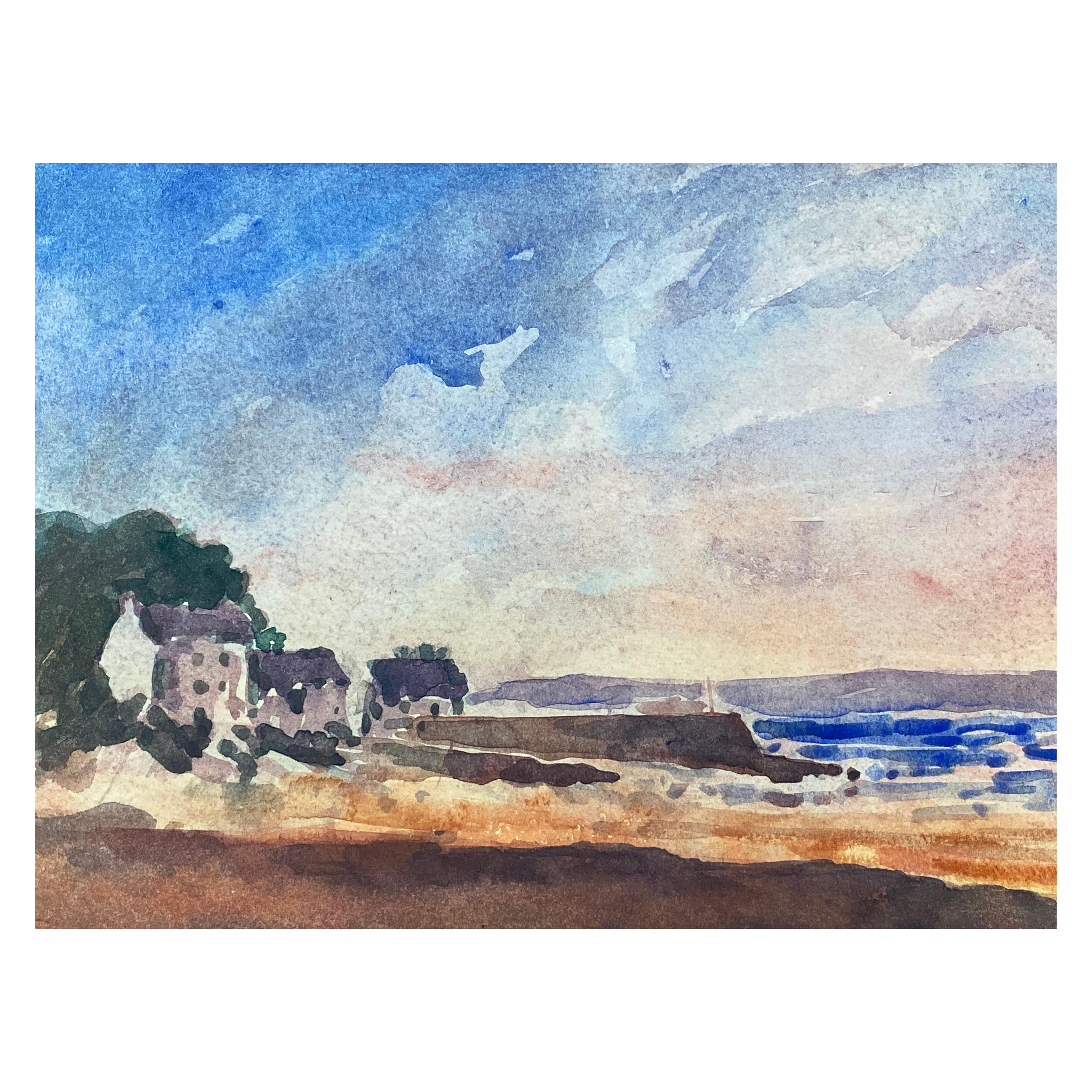 Maurice Mazeilie, aquarelle impressionniste française - Paysage de plage