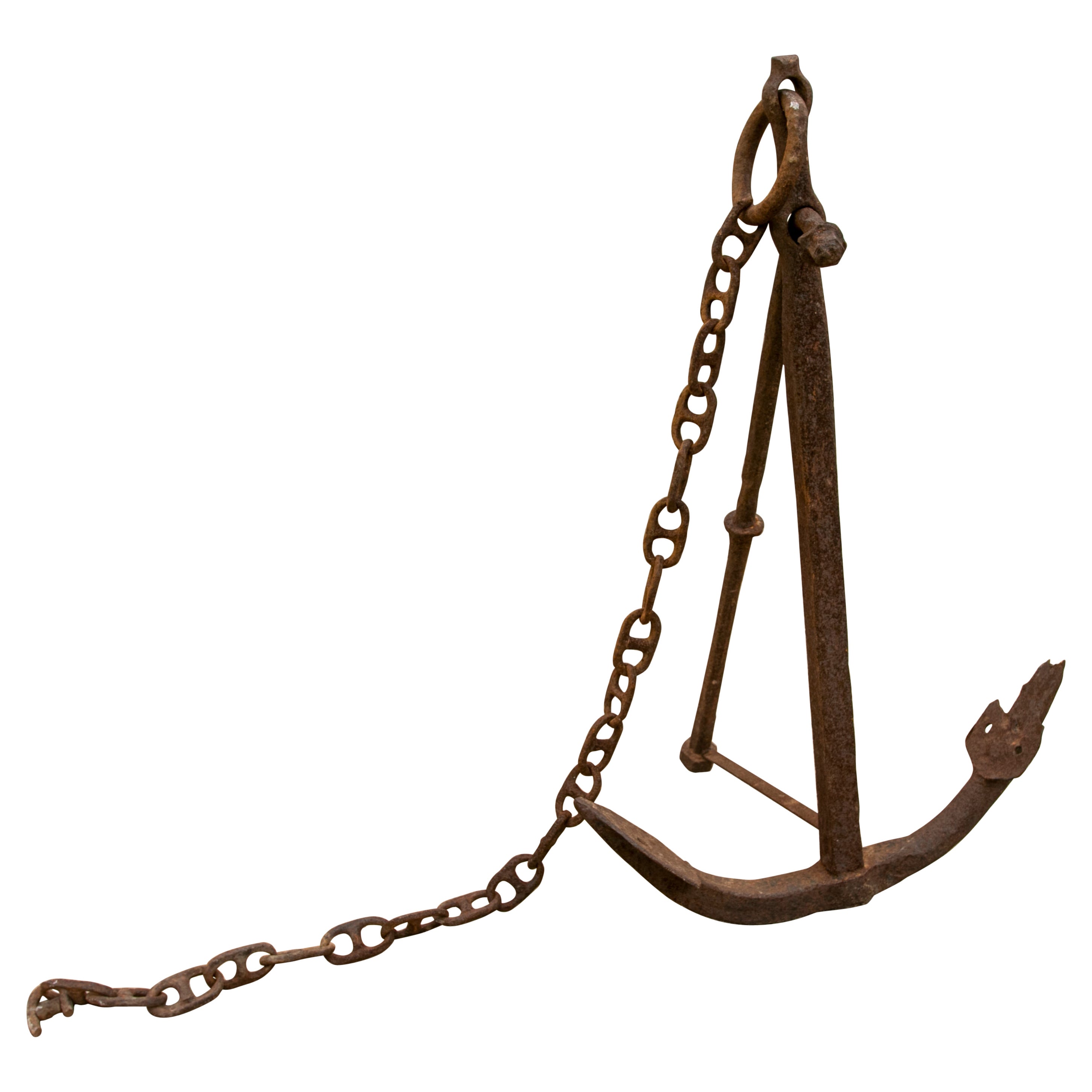 1950s Spanish Complete Handmade Iron Boat Anchor For Sale