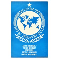 Original Vintage Sport Event Poster Moscow '86 Goodwill Games You Are Welcome