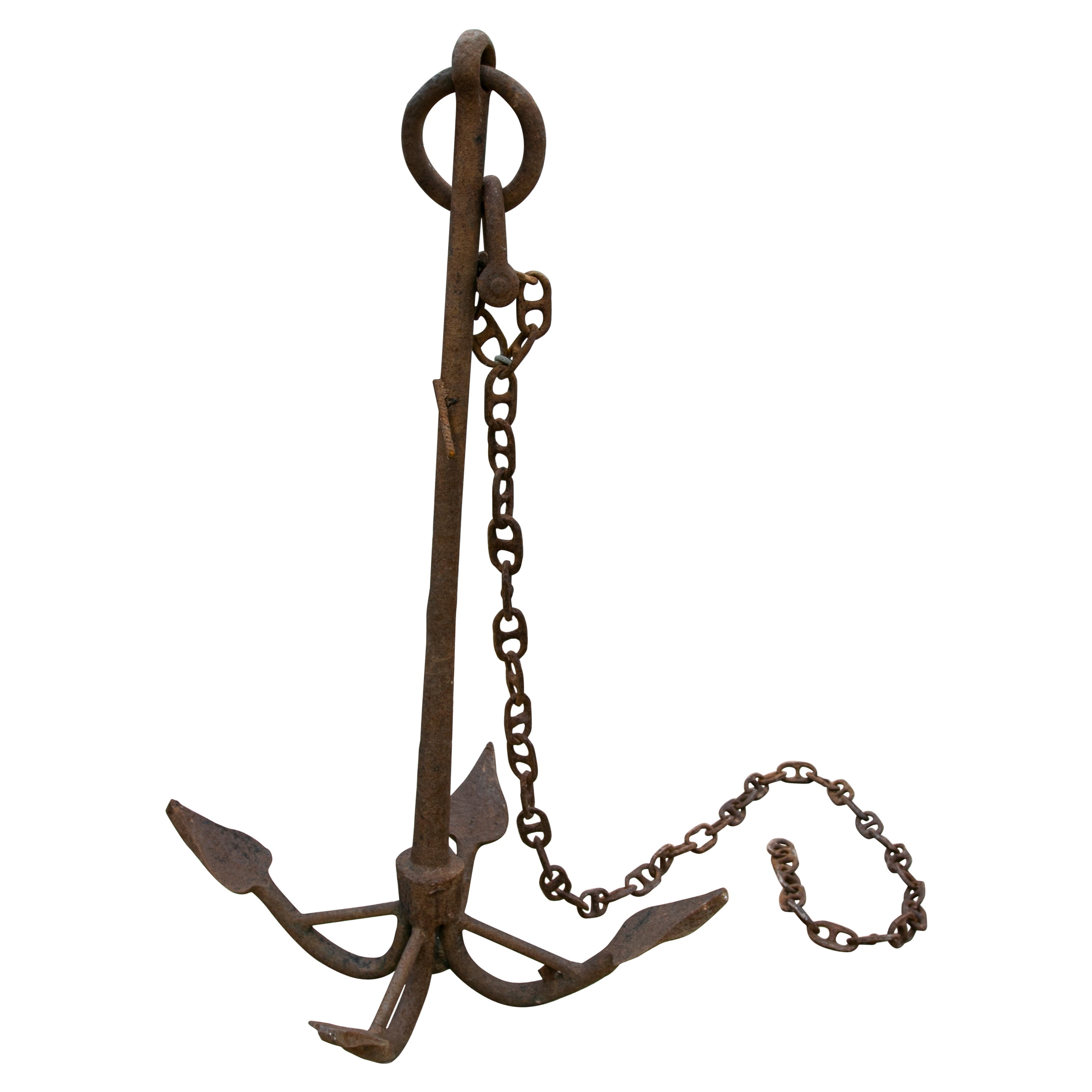 1950s Spanish Complete Handmade Iron Boat Anchor For Sale