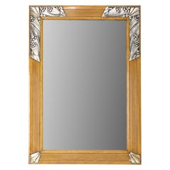 Used French Art Deco Mirror Metal and Pine Framework with Flowers, circa 1930
