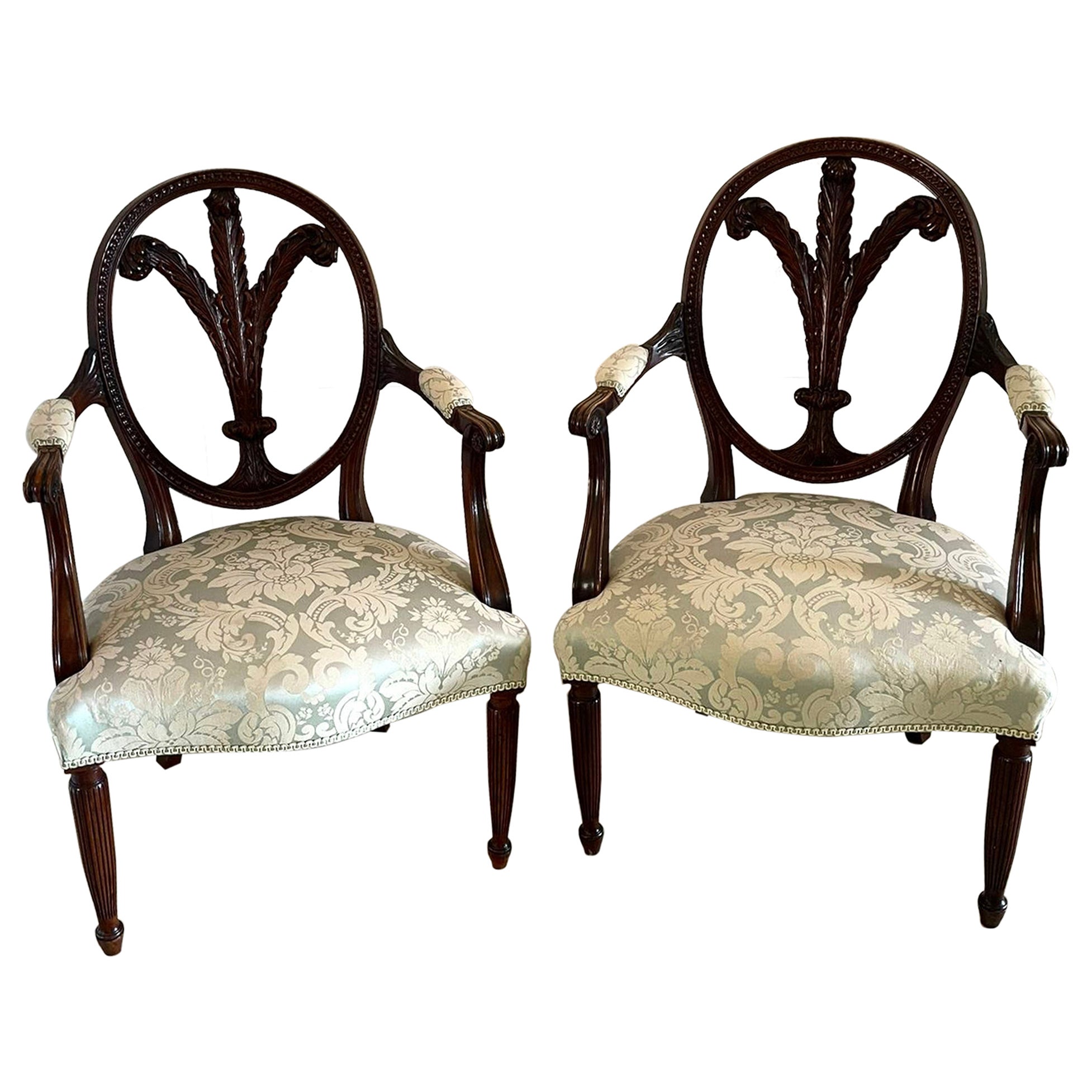 Fine Quality Pair of Antique Carved Mahogany Armchairs
