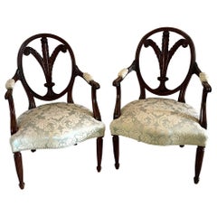 Fine Quality Pair of Antique Carved Mahogany Armchairs