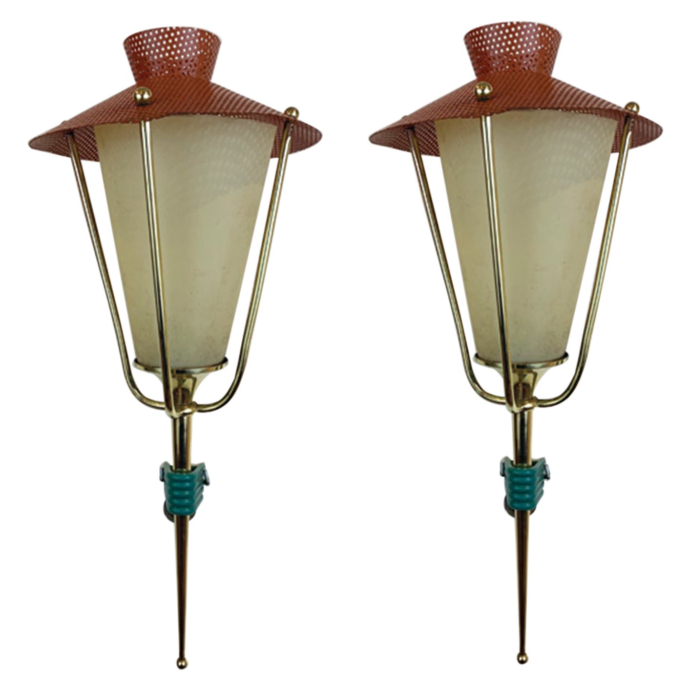 1950's French Lantern Wall Sconces by Arlus