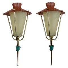 1950's French Lantern Wall Sconces by Arlus