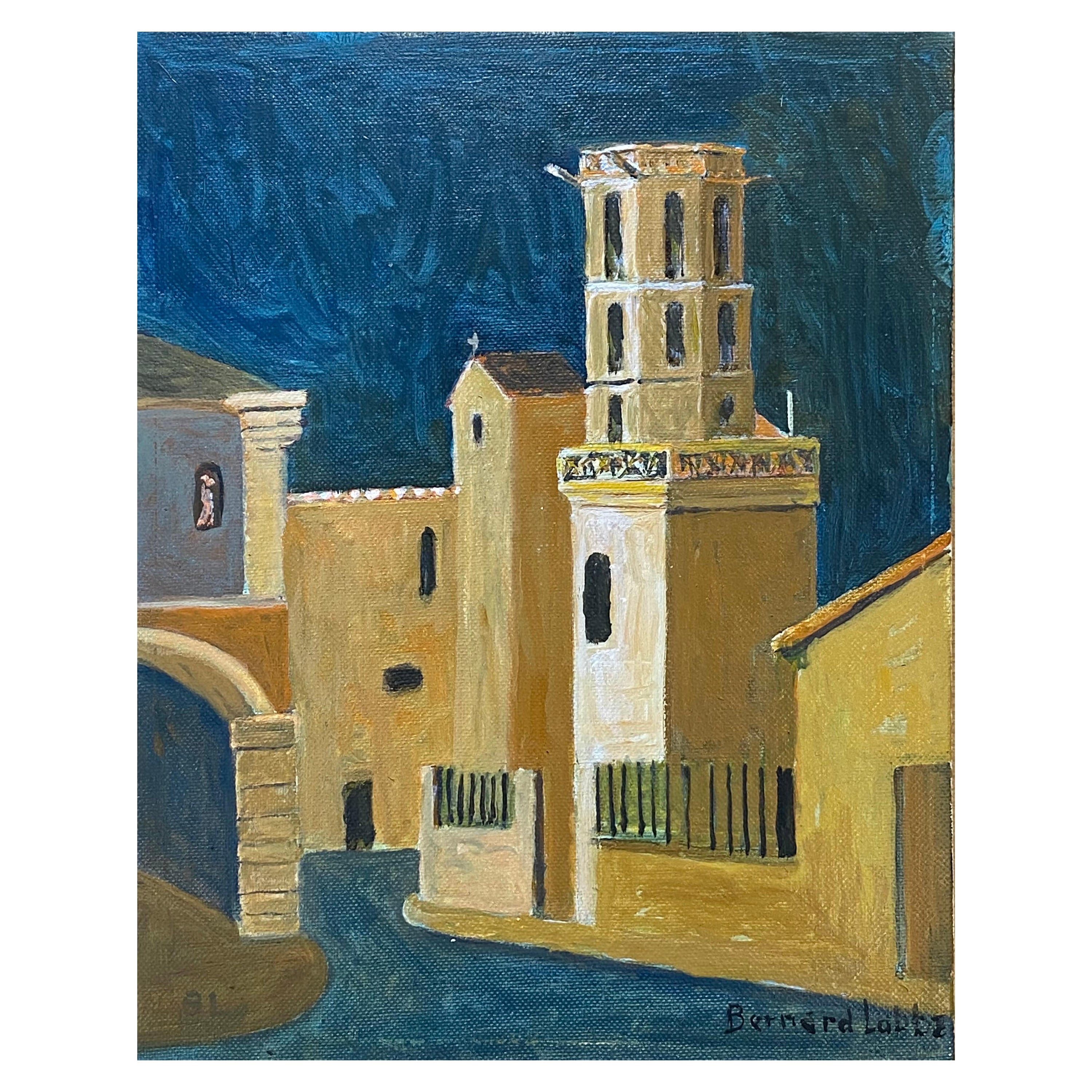 Französisches modernistisches / kubistisches signiertes Gemälde, Französische Stadt, 1950er Jahre