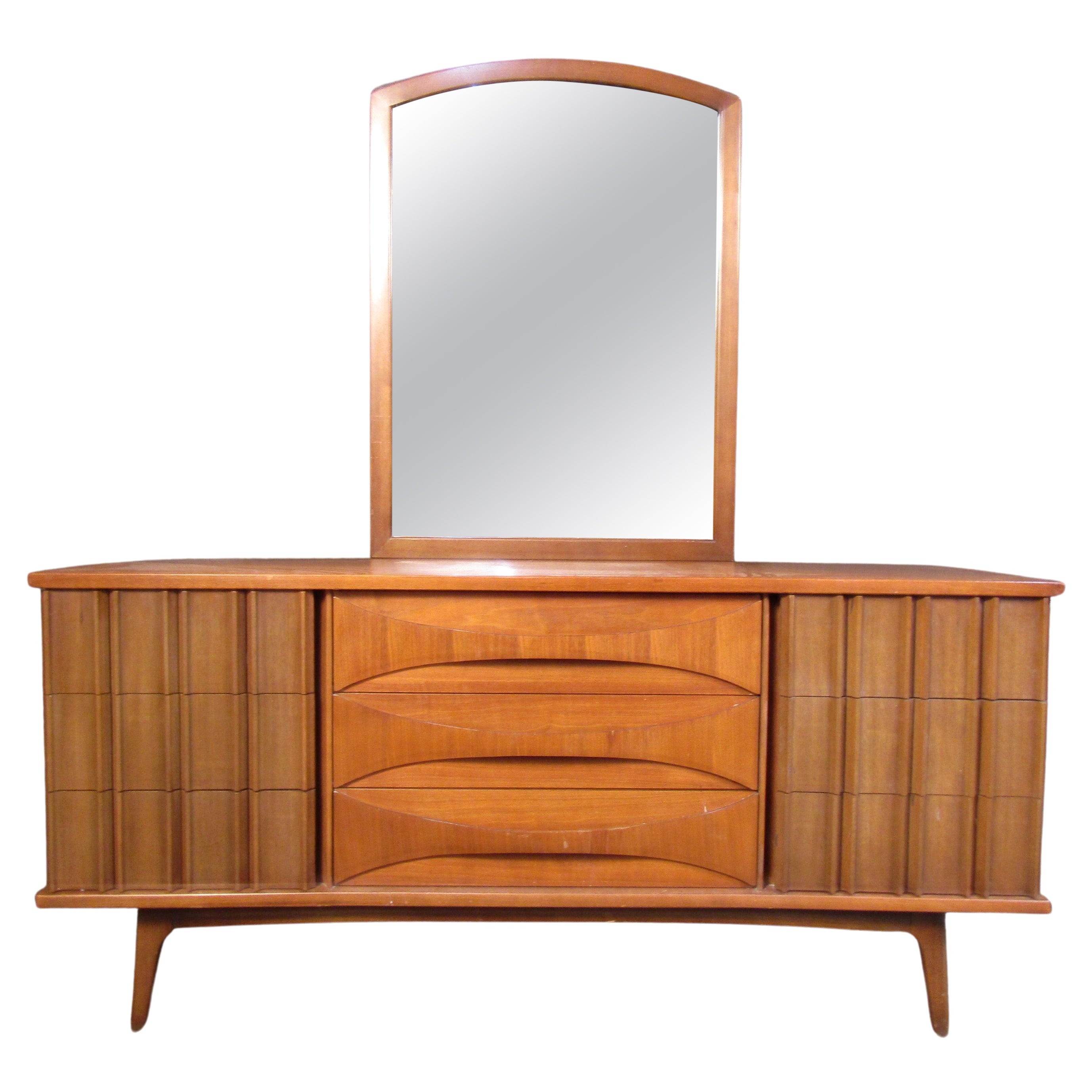 Mid-Century Walnut Sideboard w/ Mirror For Sale
