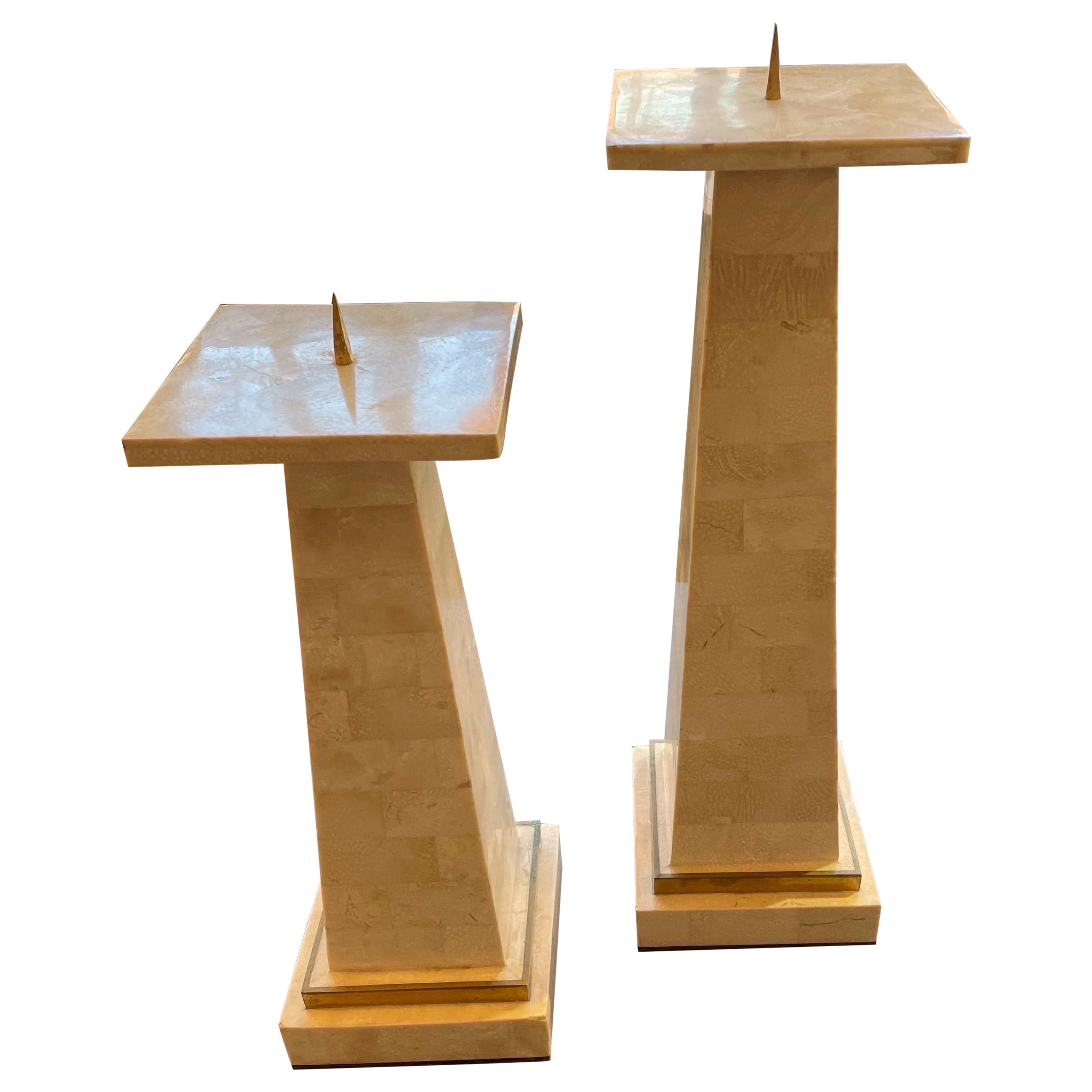 Maitland Smith Tessellated Stone Candlesticks For Sale