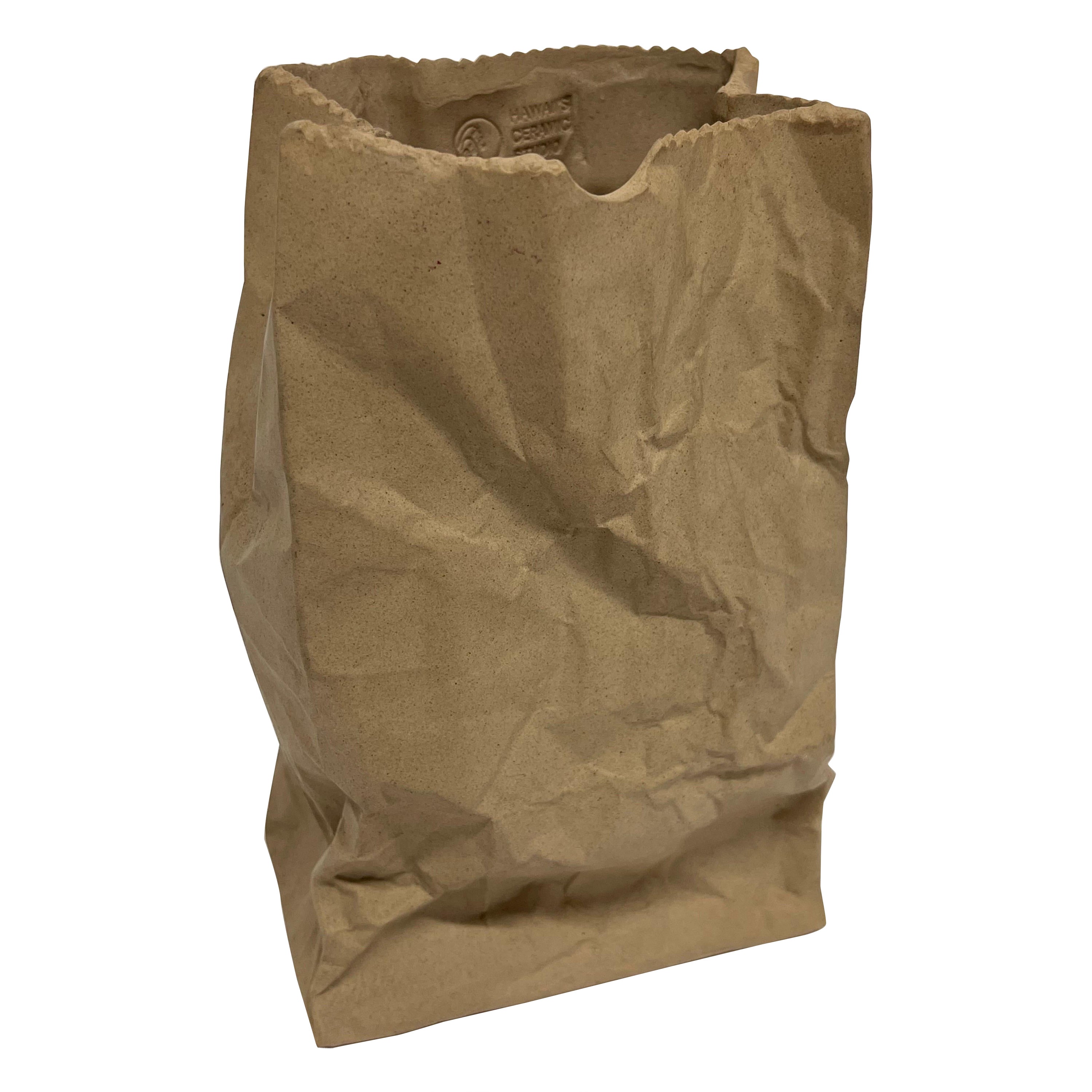 Pop Art Porcelain Brown Paper Bag Vase Sculpture by Hawaii's Ceramic