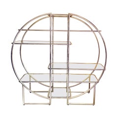 Milo Baughman Style Circular Chromed Metal and Glass Vitrine and Room Divider