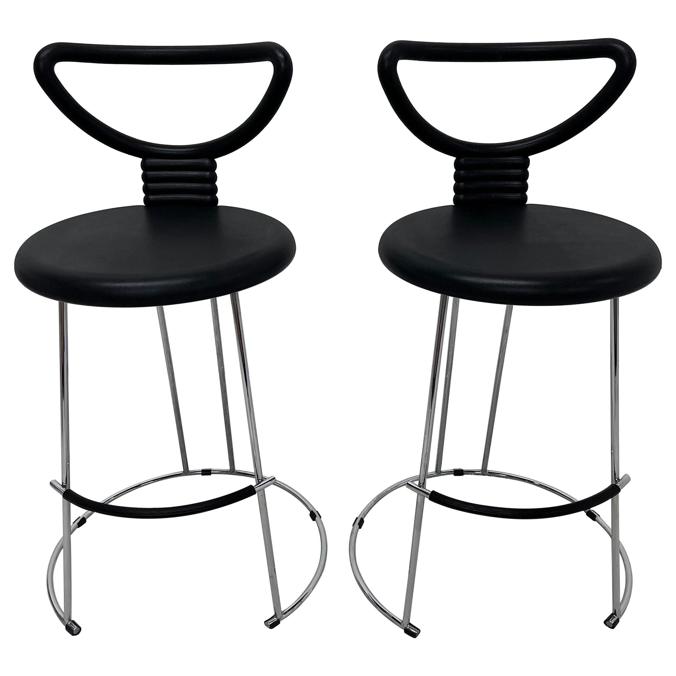 Nobu Tanigawa "Nardis" Chrome Counter Stools for Fasem Italy, Set of Two