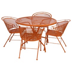 Mid-Century Modern Outdoor Iron Table and 4 Curved Back Chairs
