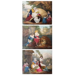 Ensemble de 3 estampes anciennes d'enfants / Scènes rustiques, anglaises, vers 1850