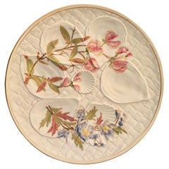 Antique English Hand-Painted Oyster Plate Signed "Royal Worcester, " C. 1890-1910