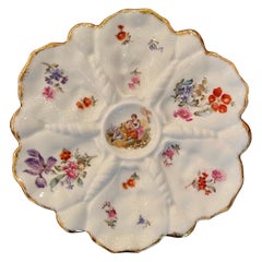 Antique German Hutschenreuther Hand-Painted Porcelain Oyster Plate, c. 1890-1900