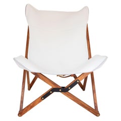 Humphrey Chair, Pecan Wood and Leather Folding Chair 'White'