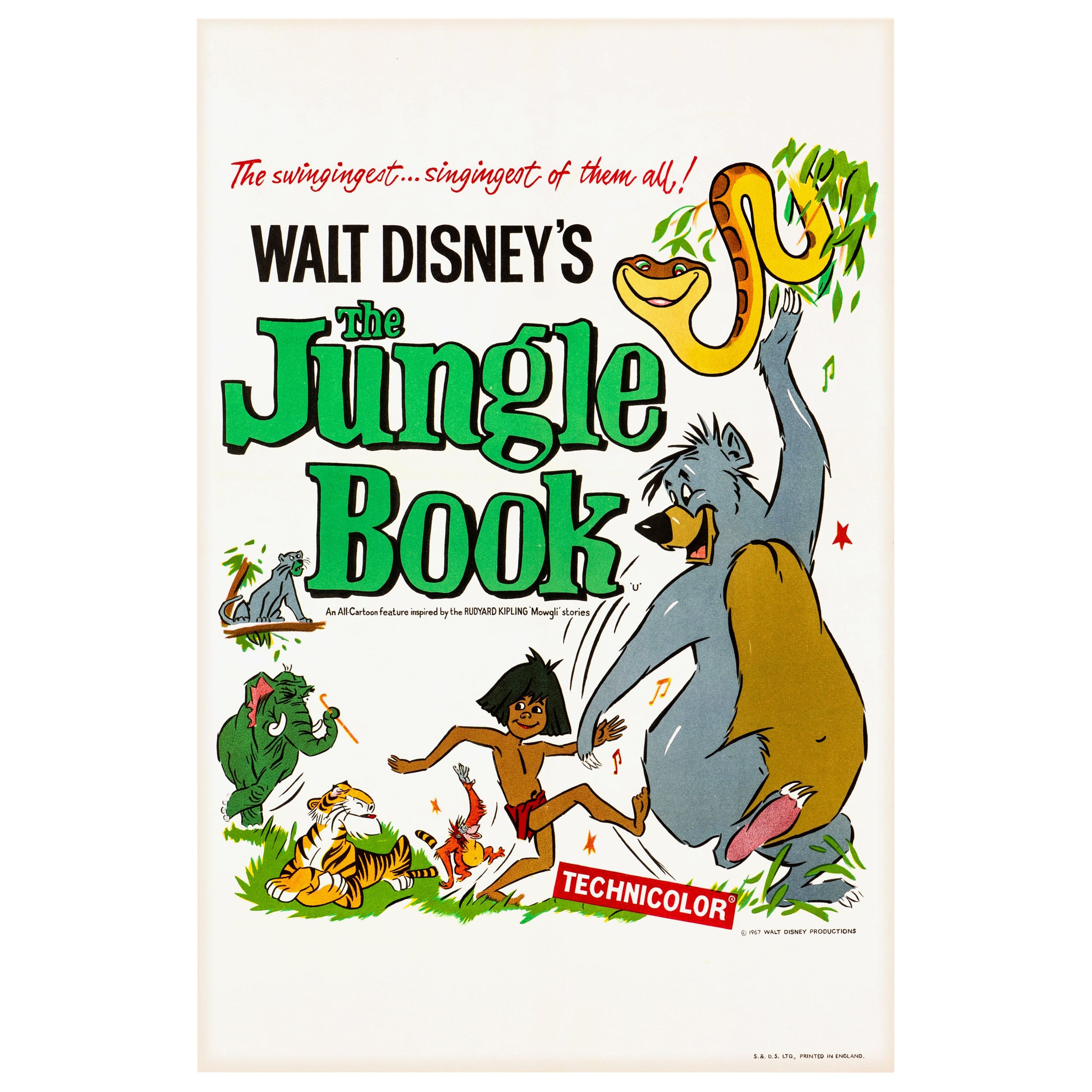 "El libro de la selva" Póster británico original de época con doble corona, 1967