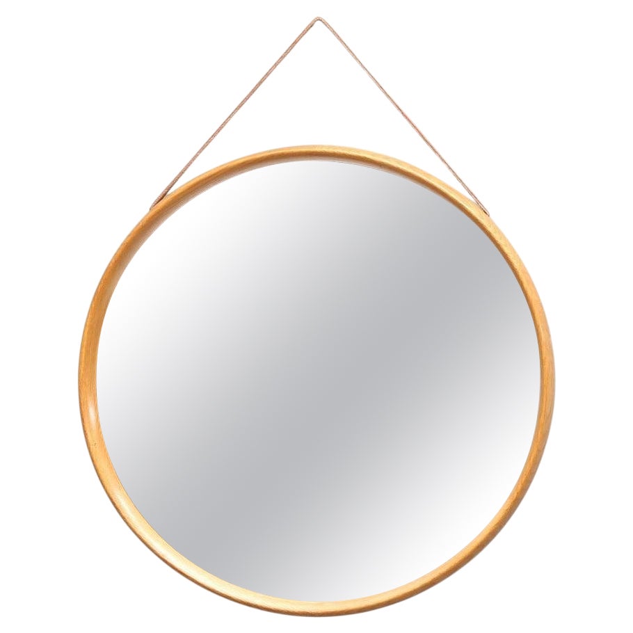 Swedish Midcentury Oak Round wall Mirror Uno & Osten Kristiansson