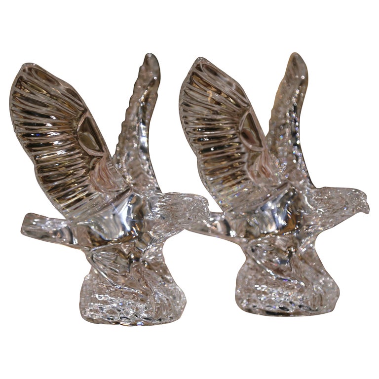 Pair of Vintage Irish Crystal Waterford Flying Eagle Sculptures For