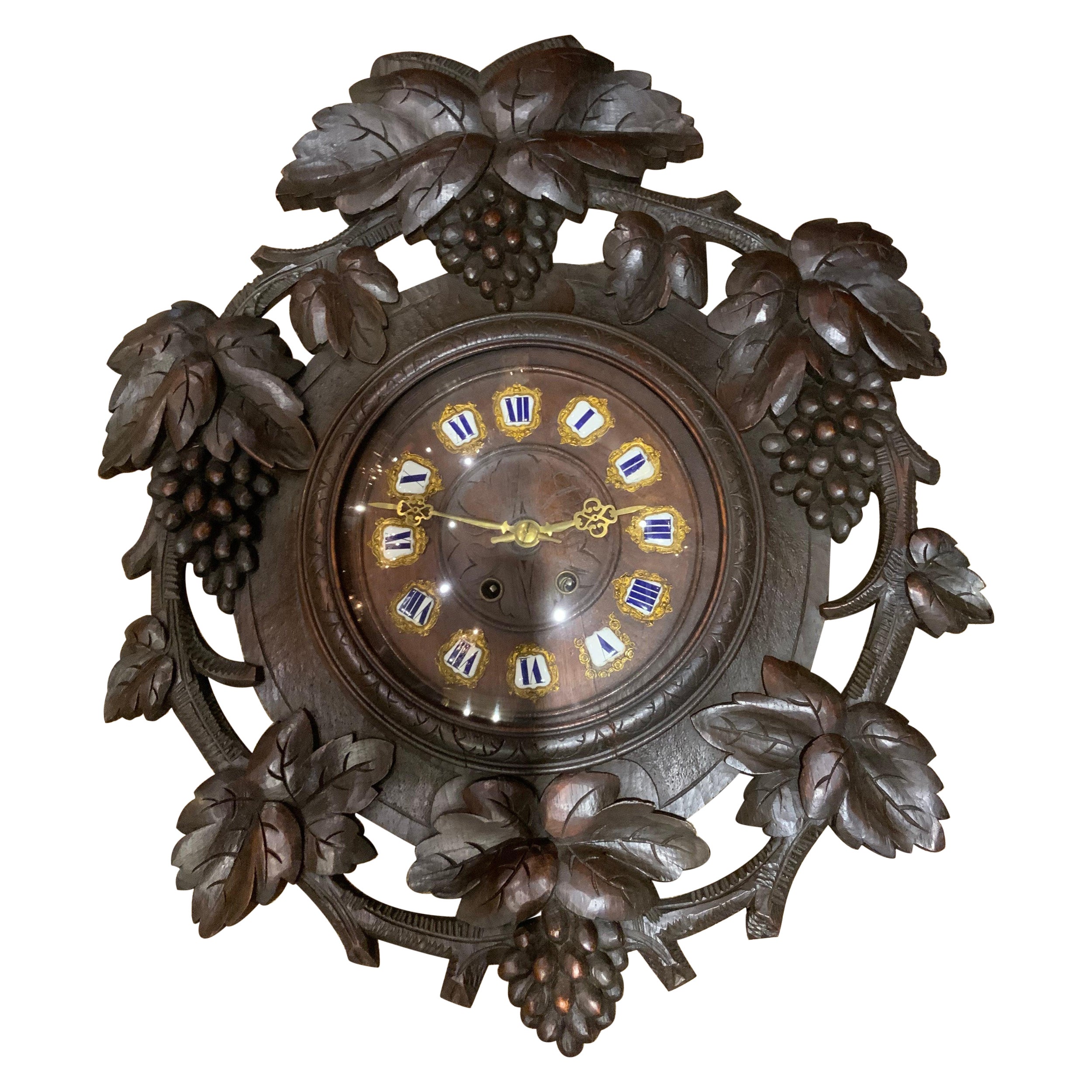 Antique Black Forest hand carved case wall clock For Sale
