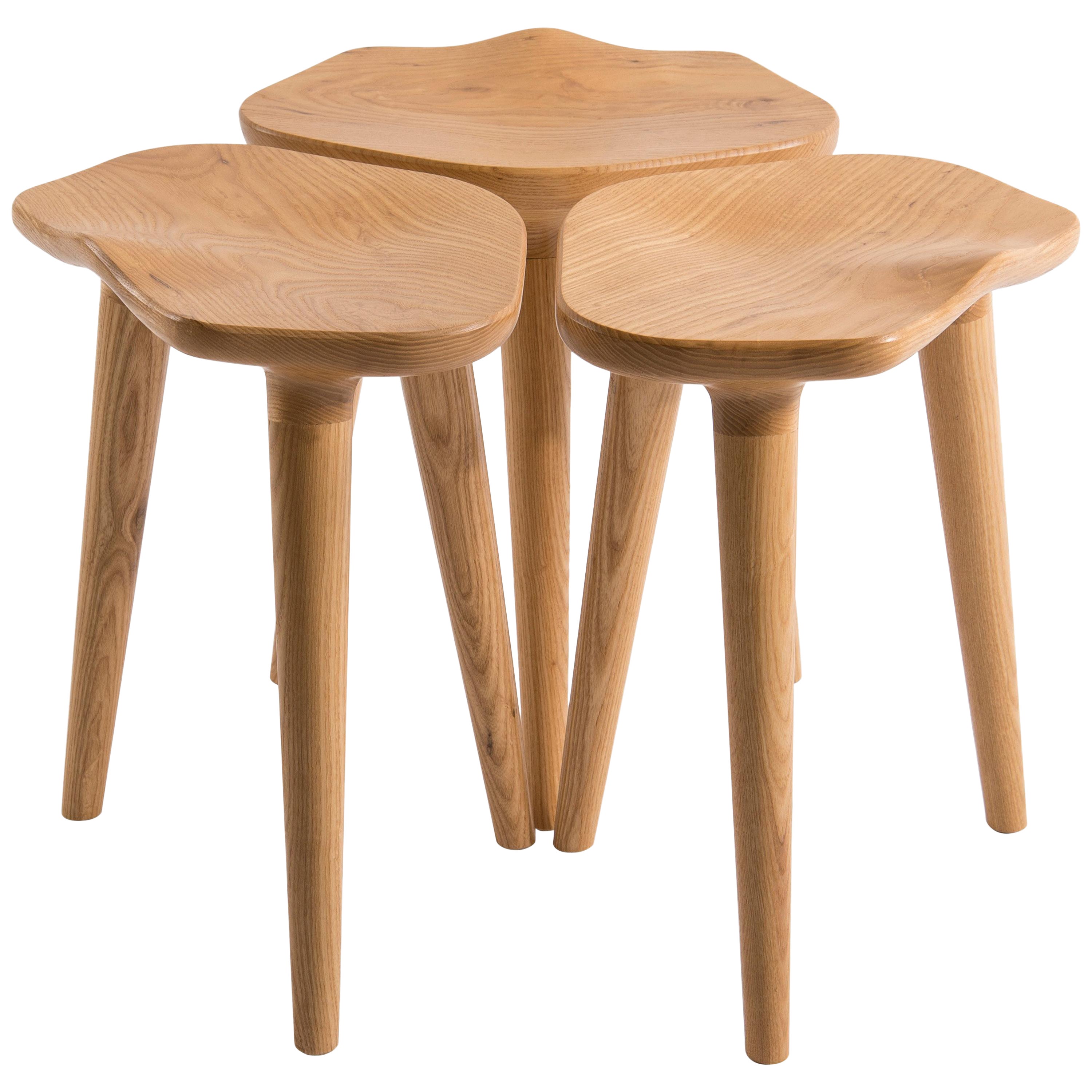 Tabourets Tam, ensemble de 3, en bois de frêne