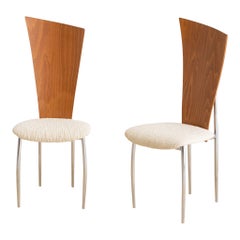 Pair of Post Modern Italian Chrome and Moulded Plywood Dining Chairs