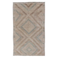 Vintage Hand-Woven Turkish Gallery Kilim Rug in Wool with Diamond Design