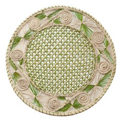 Contemporary Set of 6 Handwoven Natural and Green Rattan Placemats