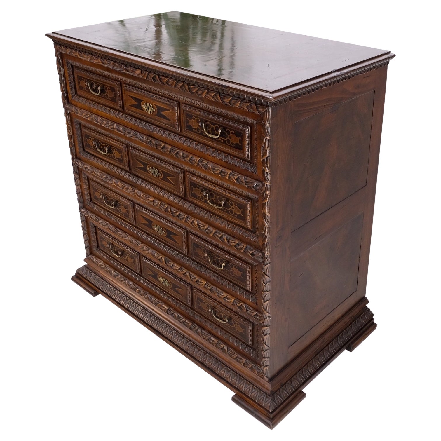 Heavily Carved Spanish Style 4 Drawers Commode Chest of Drawers Dresser Cabinet  For Sale