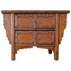 Indonesian 19th Century Hand Carved Chest with 2 Drawers and Original Hardware