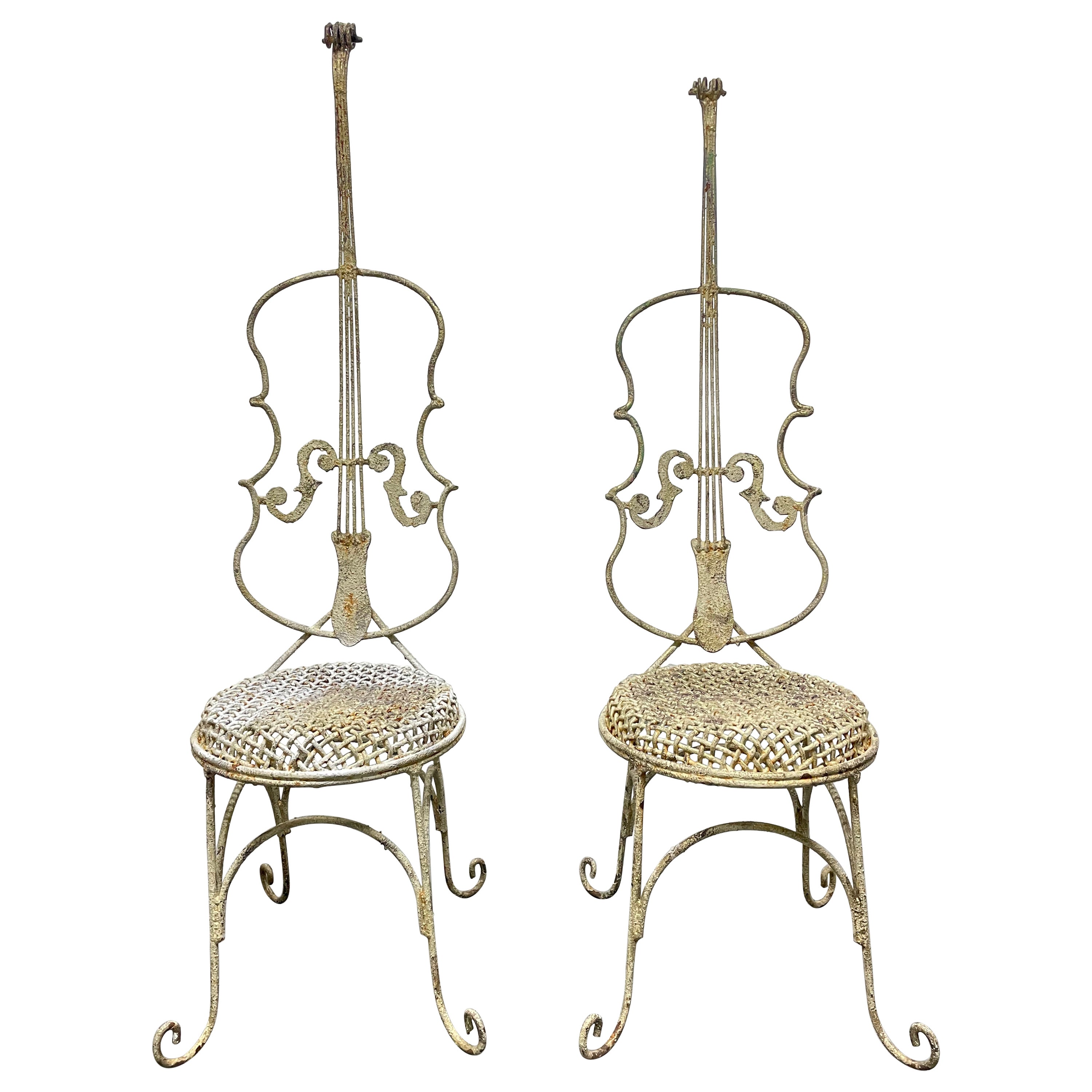 Pair Vintage Cello Form Garden Chairs For Sale