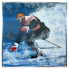 Vintage XL Classic 1960s "Downhill Skier" Painting Lee Reynolds for Vanguard Studios