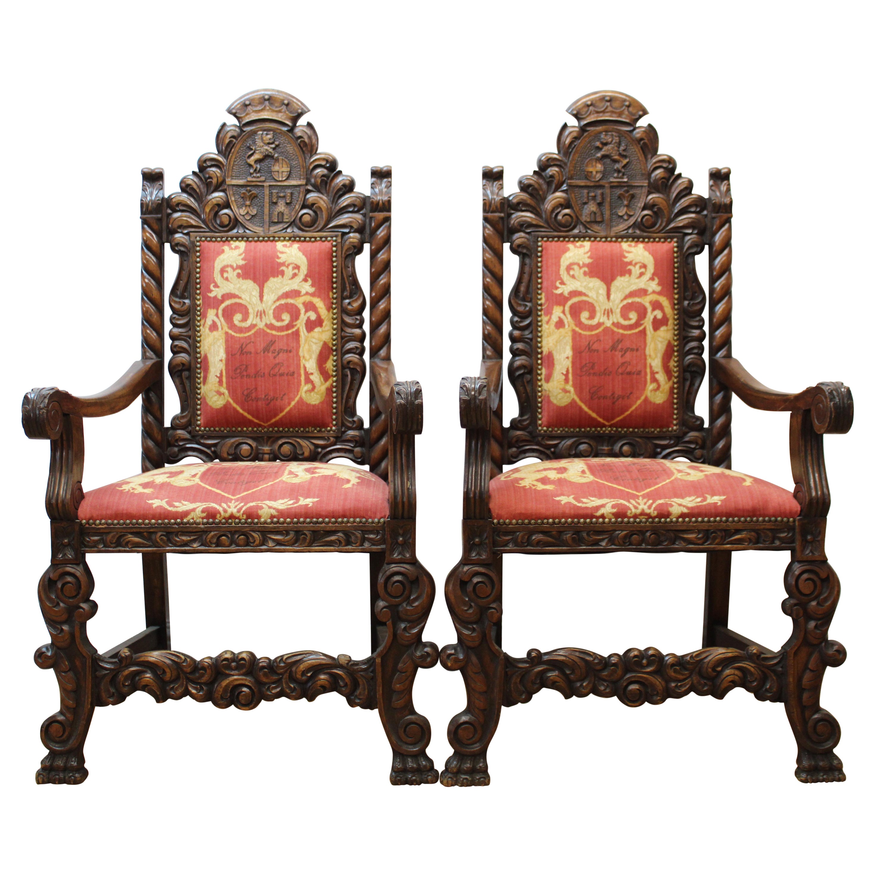 Spanish Colonial Beautiful Arm Chairs w/ Crests