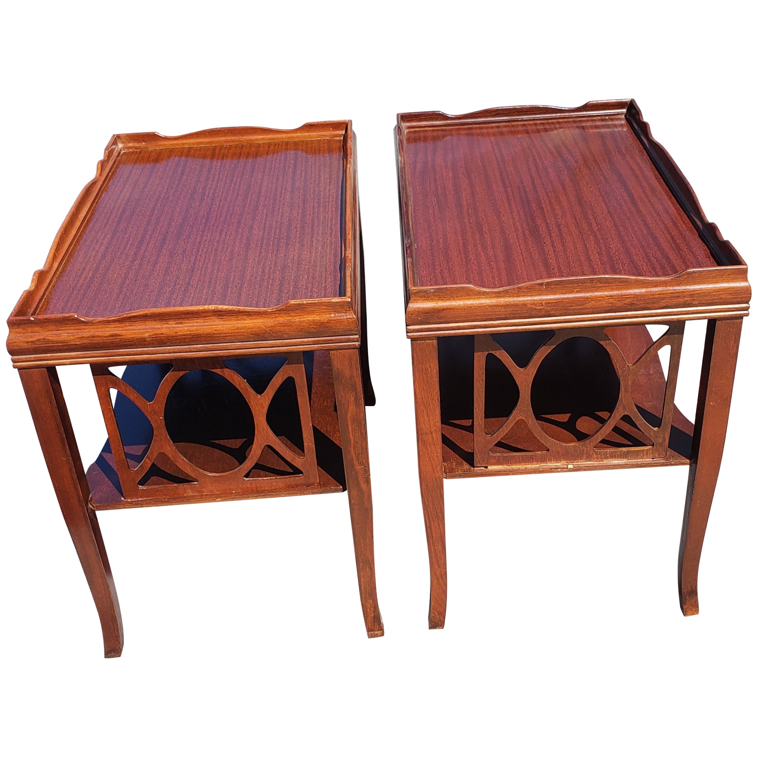 Zee Asian American Rosewood Chippendale Side Tables, circa 1960s