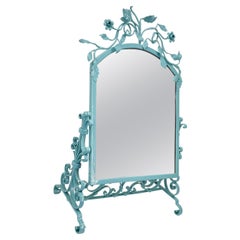 Antique Vanity Mirror, Powder Coated Vintage Turquoise