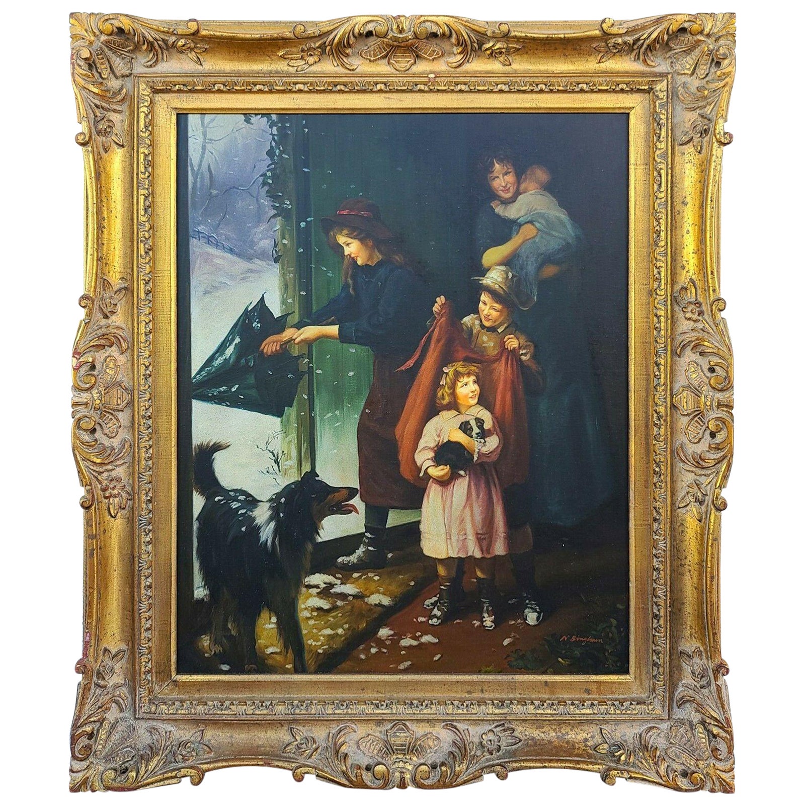 Peinture à l'huile originale sur toile encadrée, signée et signée N Henry Bingham en vente