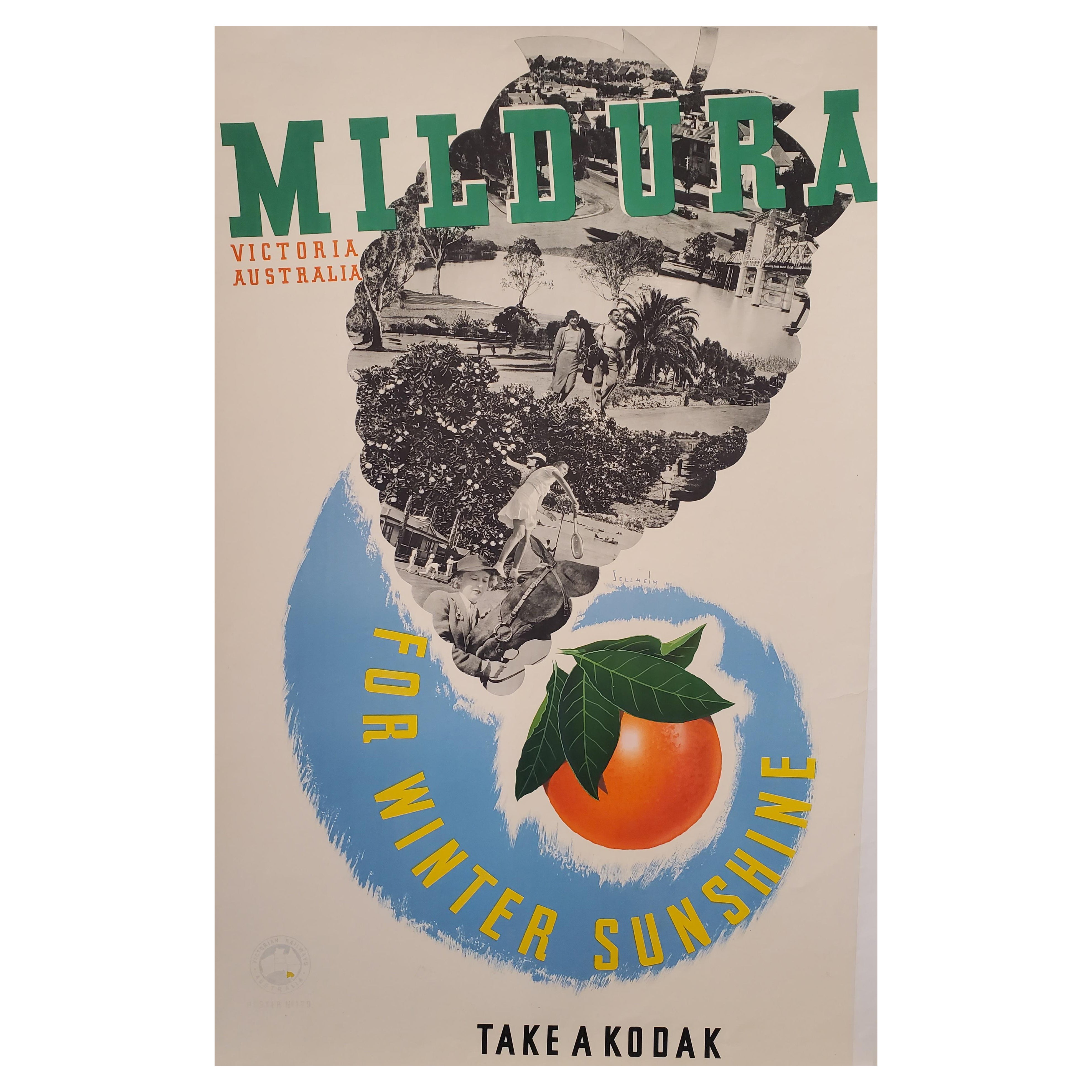 Original Art Deco Australian Poster by Gert Sellheim, 'Mildura Take a Kodak'