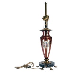 Early 20th Century Romanian Hand Paint/Hand Cut Ruby Bohemian Glass Lamp