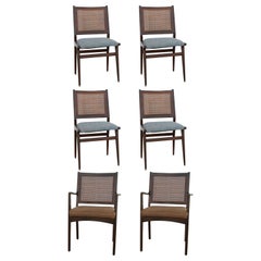 Vintage Set of 6 Swedish Dining Chairs Attributed to Karl Erik Ekselius in Teak and Cane