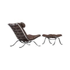 Arne Norell 'Ari' Lounge Chair and Ottoman in Dark Brown Leather
