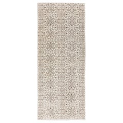 4.8x11.4 Ft Vintage Handmade Anatolian Wool Runner Rug in Ivory and Brown (ivoire et Brown)