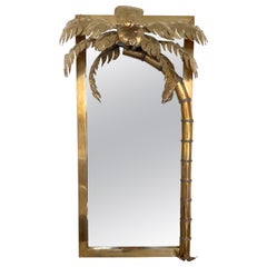 Vintage Brass Palm Tree Lightning Mirror by Maison Jansen, France, 1970s