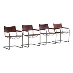 Set of 4 Vintage Cantilever Armchairs in Cognac Leather by Linea Veam, Italy 70s