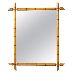 Turn of the Century French 1900s Faux Bamboo Mirror with Light Brown Patina