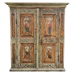 Antique Light Blue with Classic Figures Painted Cabinet, Italy, 1600