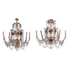 Pair of Neo-Classical Chandeliers Mirror Glass Shear Plate Geona, 1700