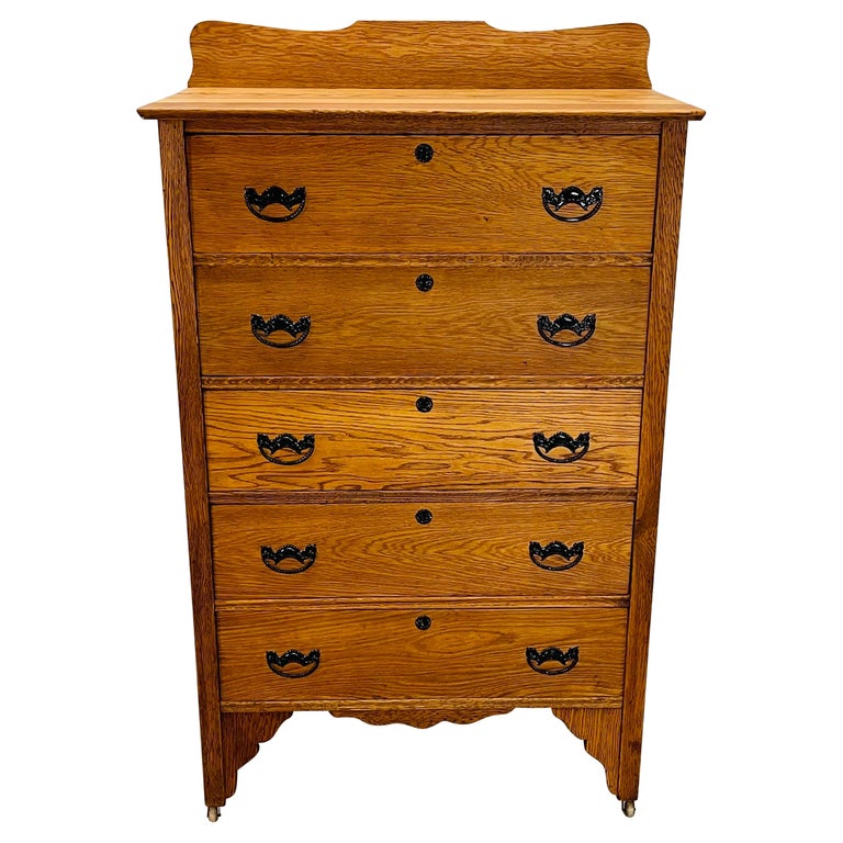 Oak Wood Tall Dresser Description For Sale at 1stDibs