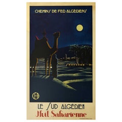 Original Vintage Railway Travel Poster South Algerian Sahara Night Desert Oasis